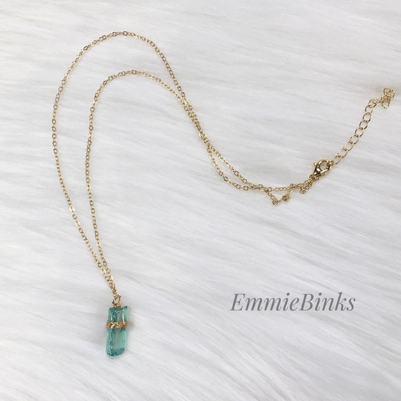 New Vibrant Aqua Green Aura Quartz Crystal Gold Plated Necklace -Crystal Pendant - Picture 4 of 13